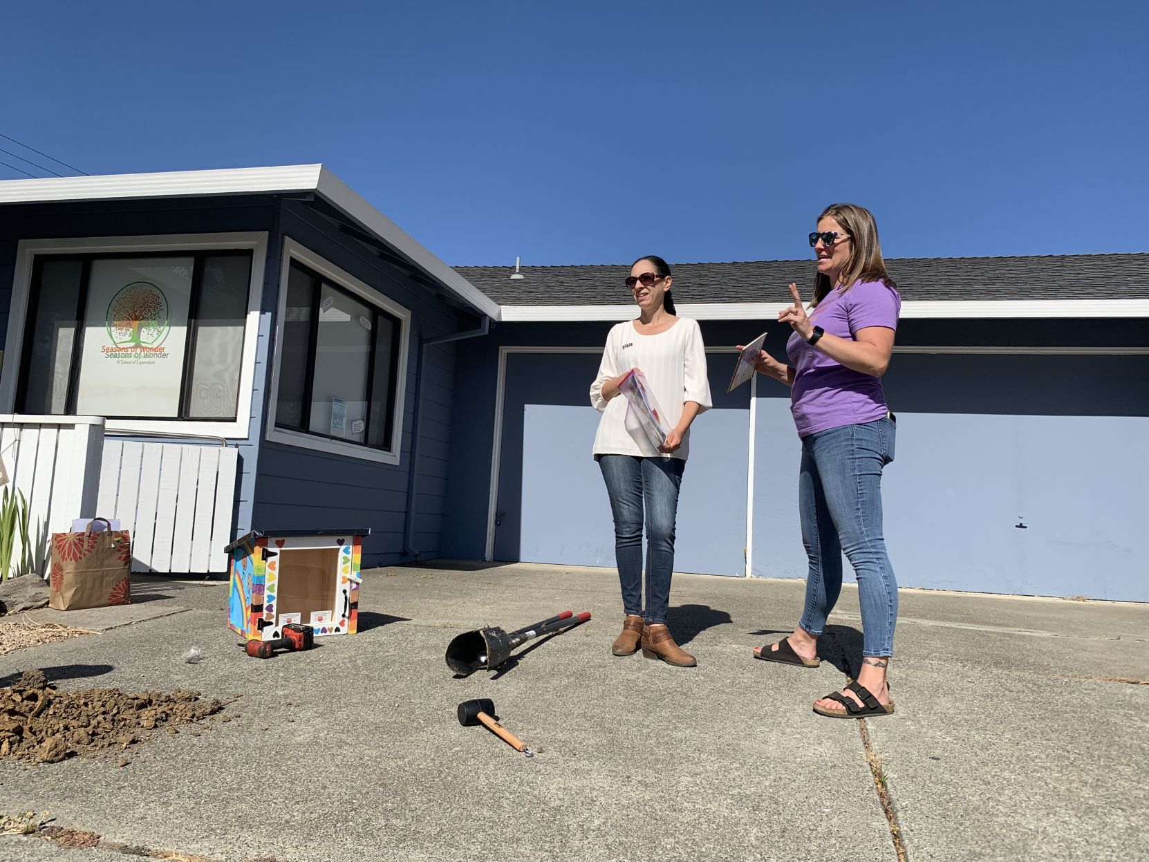 Installing a new Rainbow Little Library at Seasons of Wonder preschool in Napa.